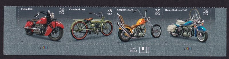 Scott #4088a (4085-88) Am Motorcycles (Block) Strip of 4 Stamps - MNH PC#5 Bott