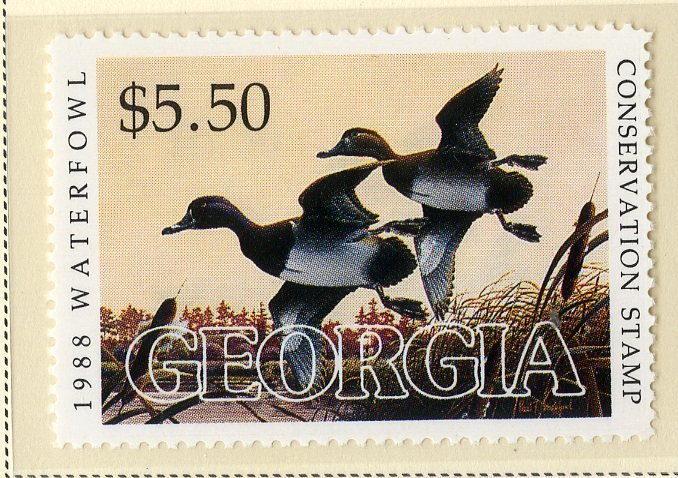 US GA4 GEORGIA STATE DUCK STAMP 1988 MNH SCV $9.00 BIN $4.50