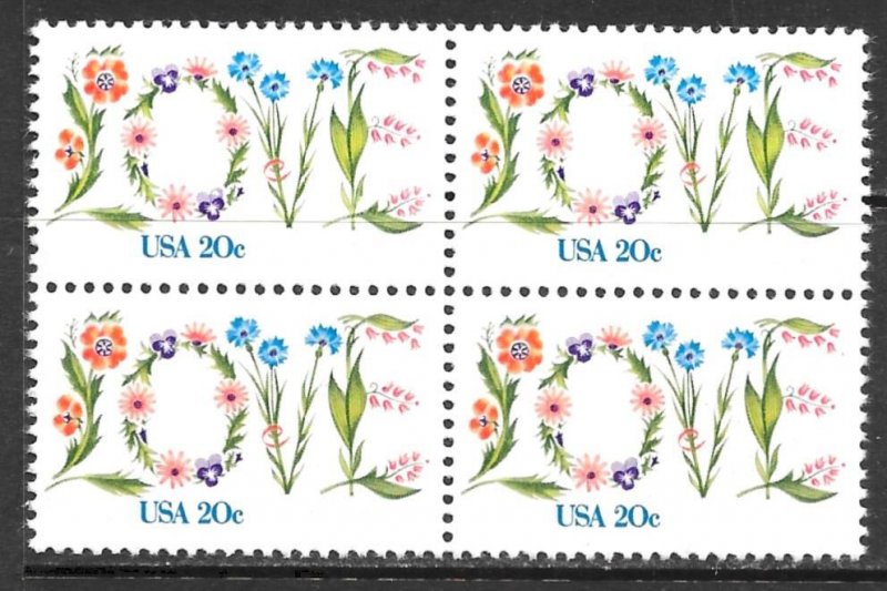 USA 1951: 20c Love, block, MNH, VF