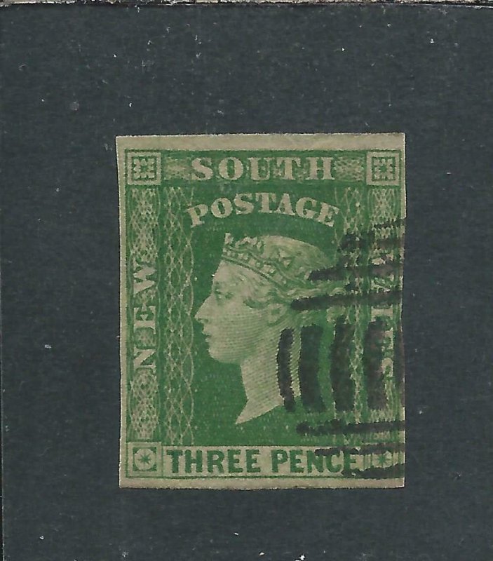 NEW SOUTH WALES 1856-60 3d YELLOW GREEN FU SG 115 CAT £110