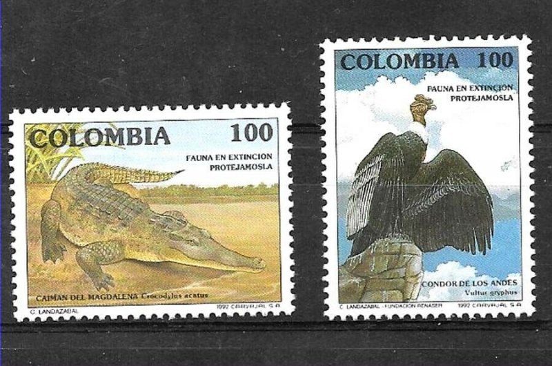 #1934 COLOMBIA 1992,UPAEP AMERICA ,FAUNA IN DANGER,BIRD COCODRIL YV 984-5 MNH