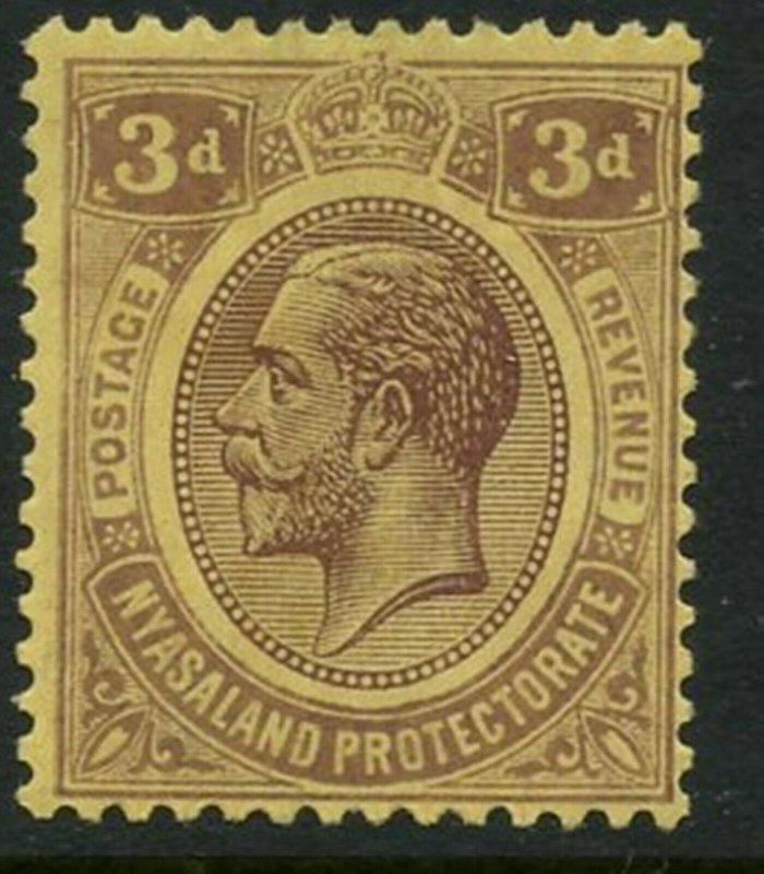 NYASALAND Sc#29 SG#105 1921 3p violet on yellow OG Mint Hinged