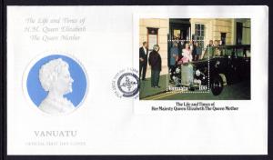 Vanuatu 396 Queen Mother Souvenir Sheet U/A FDC