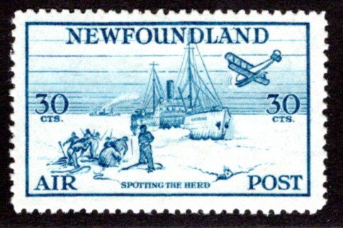 AM16, NSSC, 30¢ Spotting the Herd, blue, perf. 14.3, F/VF, MLH, Newfoundland