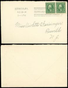 1914 BERWICK PA Columbia Rectilinear Machine Cancel, US Scott #405b Booklet Pair