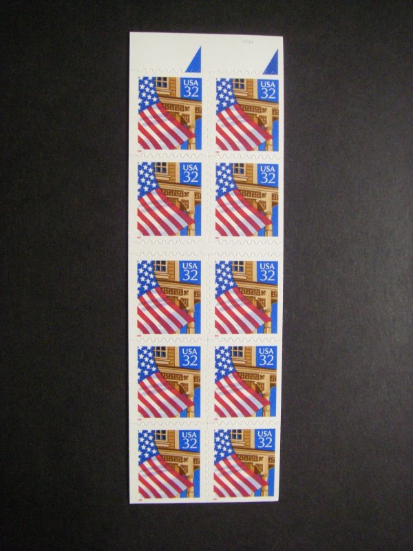 Scott 2921c, 32c Flag over Porch, UNFOLDED #11111, Pos 12, MNH Booklet Beauty