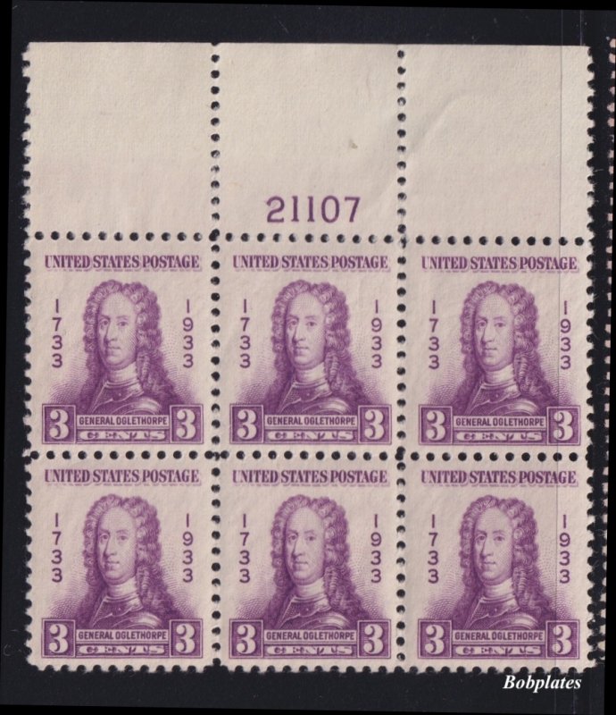 BOBPLATES #726 Oglethorpe Full Top Plate Block 21107  VF NH SCV=$15+