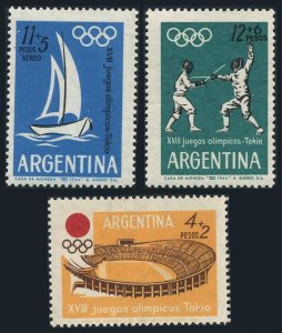 Argentina B45-B46,CB33, MNH. Mi 843-845. Olympics Tokyo-1964. Fencing, Sailboat.