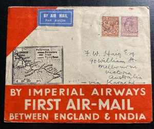 1929 England to Victoria Australia Via First flight cover FFC Imperial Airways