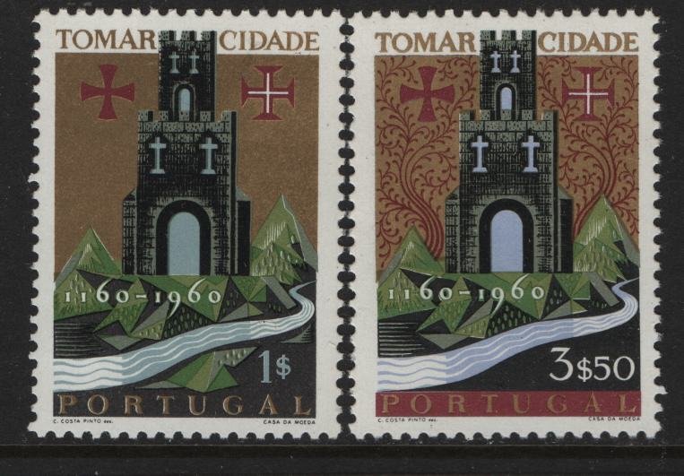 PORTUGAL 878-879  MNH TOMAR CASTLE AND RIVER NABAO SET 1962