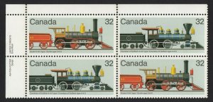 HISTORY of LOCOMOTIVE Canada 1984 #1037a UL PLATE Block of 4 MNH