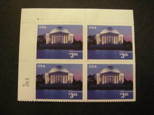 Scott 3647, $3.85 Jefferson Memorial, PB4 #B1111 UL, MNH Priority Beauty