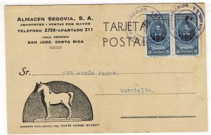 Costa Rica 1946 San Jose cancel on ad card for White Horse Whiskey