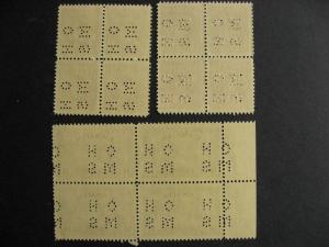 Canada 3 different MNH OHMS perfin blocks of 4, see pictures!