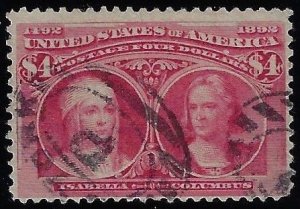 Scott #244 - $900.00 – Fine-used – CHOICE $4.00 Columbian. Ravishingly color!