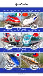 SIERRA LEONE - 2023 - Speed Trains - Perf 6v Set - Mint Never Hinged
