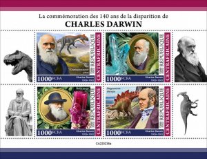 C A R - 2022 - Charles Darwin - Perf 4v Sheet - Mint Never Hinged