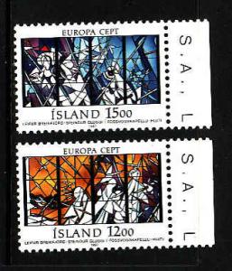 Iceland-Sc#639-40-Unused NH Europa set-1987-stained glass-