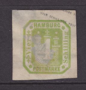 Hamburg H&G 6 unused 1866 4s green Coat of Arms Cut Square, Scarce