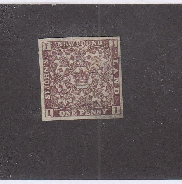 NEWFOUNDLAND (MK6781) # 15A VF-USED 1p 1861-2 CREST IMPERF /VIOLET-BROWN CV $300