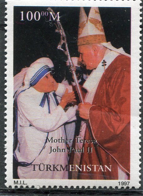 Turkmenistan 1997 POPE JOHN PAUL II & MOTHER TERESA 1 value Perforated Mint (NH)