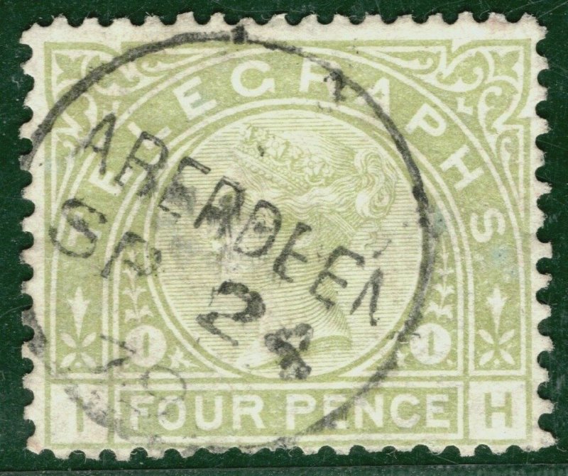 GB QV TELEGRAPHS Stamp SG.T5 4d Sage-Green ABERDEEN 1879 CDS Used c£125+ WHITE9
