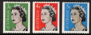 AUSTRALIA 1966/67 3c-5c QE II Coils; Scott 418-20, SG 404-405a; MNH