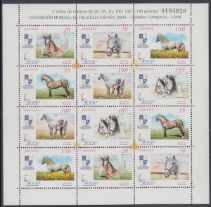 SPAIN Sc # 2977a-f.1 CPL MNH  SHEET of 2 BLOCKS of 6, CARTHUSIAN HORSES