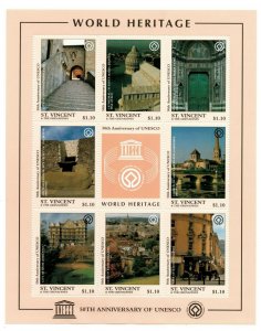 St. Vincent 1997 UNESCO World Heritage, Italy, England - Sheet of 8 Stamps - MNH