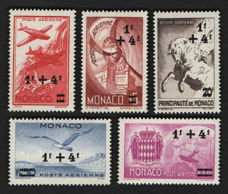 Monaco CB1-5 MNH Surcharge Air Mail Semi Postal Set 1942 Plane Horse 1942 x31953