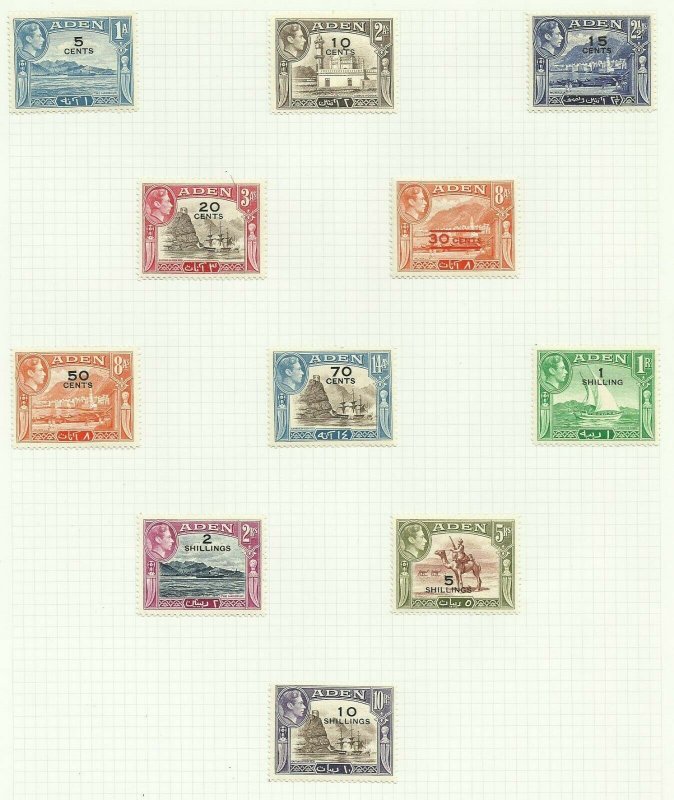 Aden 1951 Set of 11, Sg 36-46 Hinged to page, M/M {C/P-28}