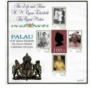 Palau - 1999 - Queen Mother 100 Years - Sheet of Four - MNH