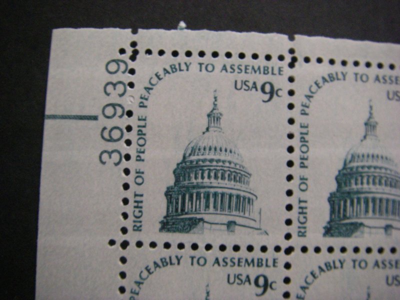 Scott 1591, 9c Capitol Dome, PB4 #36939 x 4 Matched Set shiny gum, MNH Americana