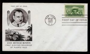 FIRST DAY COVER #983 1st Puerto Rico Governor Election 3c SMARTCRAFT FDC 1949