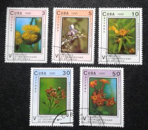 CUBA Sc# 3228-3232  FLOWERS botany BOTANICAL CONFERENCE Cpl set of 5 1990 used