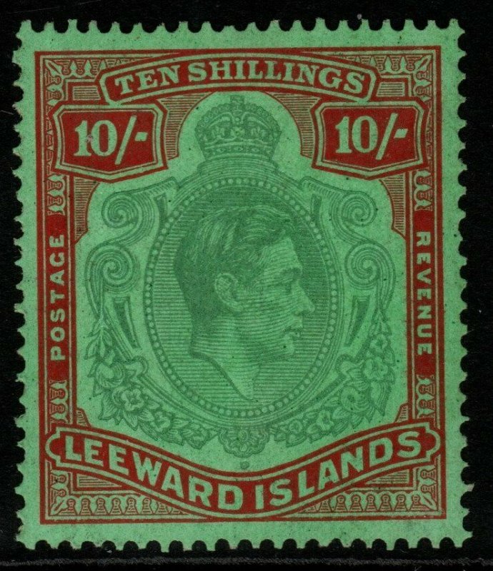 LEEWARD ISLANDS SG113a 1944 10/= PALE GREEN & DULL RED/GREEN ORD PAPER MTD MINT