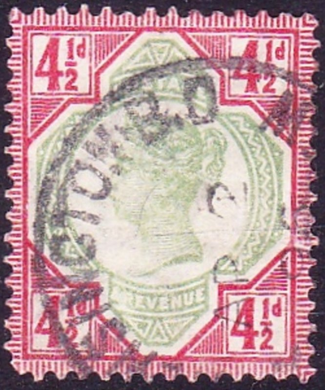 GREAT BRITAIN 1887 QV 4.5d Green & Deep Bright Carmine SG206a Used CV £450