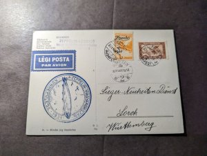 1931 Hungary Airmail Zeppelin Postcard Cover Budapest to Lorch Wurtt Germany