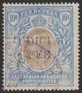 EAST AFRICA & UGANDA 1905 'JUDICIAL FEE' on KEVII 10R, crown CC. revenue. Rare.