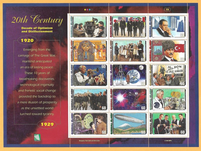 MARSHALL ISLANDS 1998 Events of the 20th Century 1920-29 Sheet Sc 654 MNH