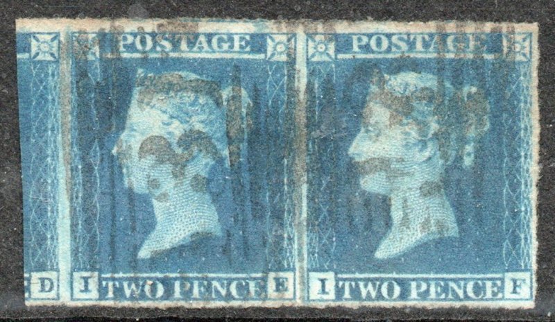 GB QV1841 SG14 2d Blue Plate 4 ES14 (IE/IF) Pair good to HUGE margins