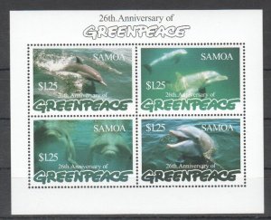 A0185 SAMOA FAUNA MARINE LIFE 26TH ANNIVERSARY OF GREENPEACE DOLPHINS KB MNH