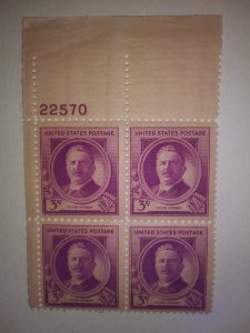 SCOTT # 881 PLATE BLOCK OF 4  FAMOUS AMERICANS  # 22570 TL 1940