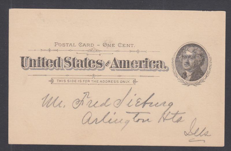 US Sc UX12 miscut 1897 Advertising Postal Card for Hardware & Cutlery, Chicago.