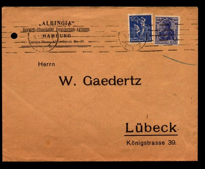 Germany 1922 Commercial Cover to Lubeck (III) - Z14063