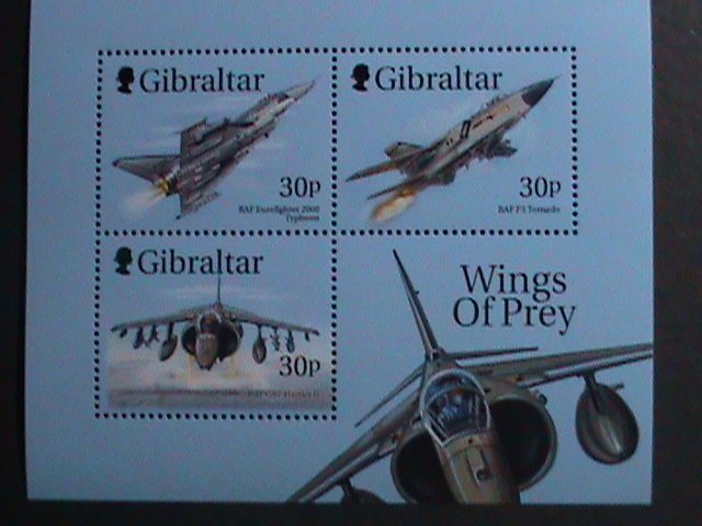 GIBRALTAR-1999- SC#814b WINGS OF PREY-FIGHTER PLANES & RAPTORS MNH S/S-CV-$10