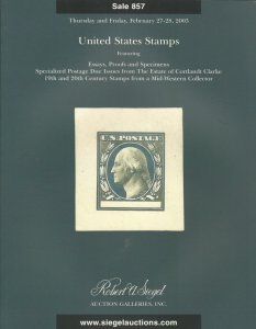 U.S. Stamps, incl. Essays, Proofs, Robert A. Siegel, Sale 857, Feb. 27-28,  2003