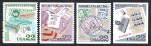 United States #2198-2201 22¢ Stamp Collecting (1986). Four singles. MNH