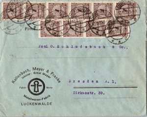 Germany 1m Numeral (10) 1923 Luckenwalde to Dresden.  Corner card Kallenbach,...