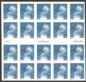 2005 US #3830a 37¢ Snowy Egret booklet of 20 Plate # P22222